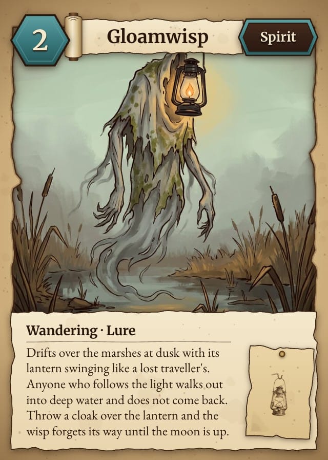Gloaming Bestiary Board Game Card Template design 1