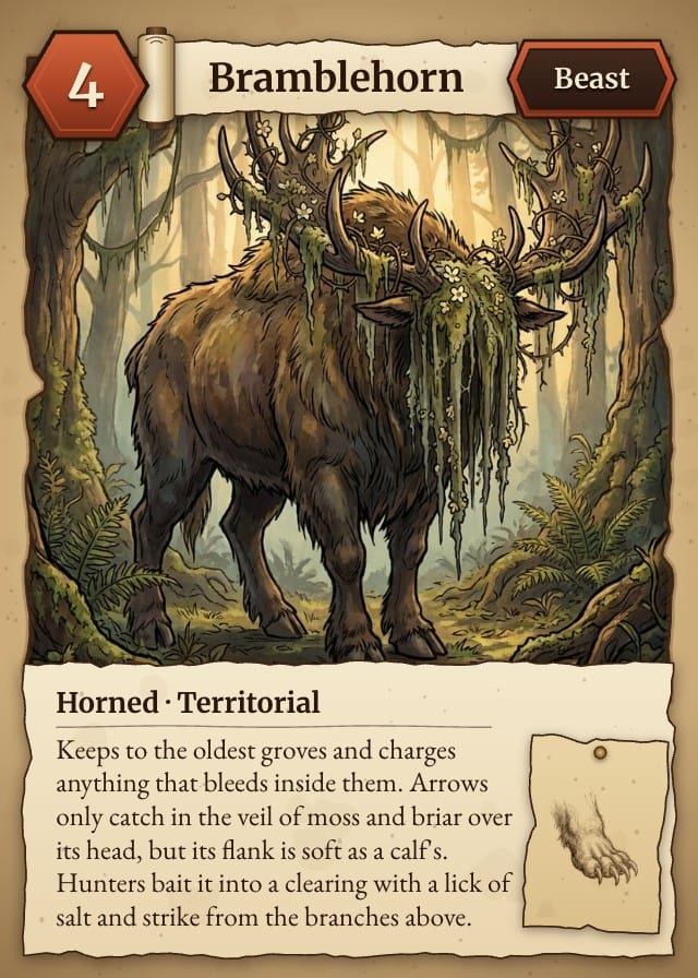 Gloaming Bestiary Board Game Card Template design 2