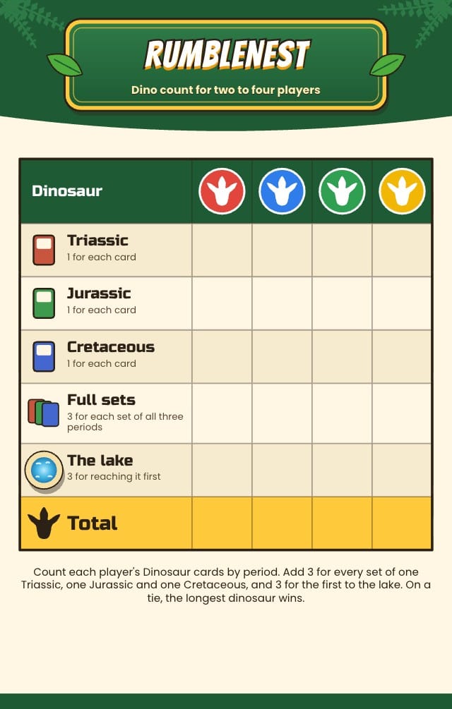 Rumblenest Dinosaur Board Game Template score pad design 1
