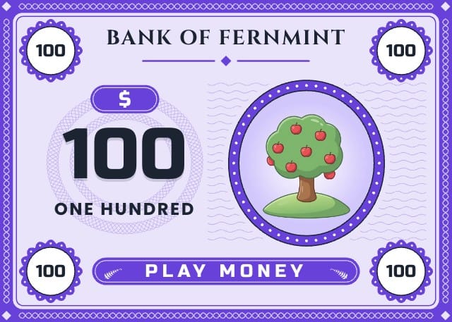 Fernmint Printable Play Money Template design 2