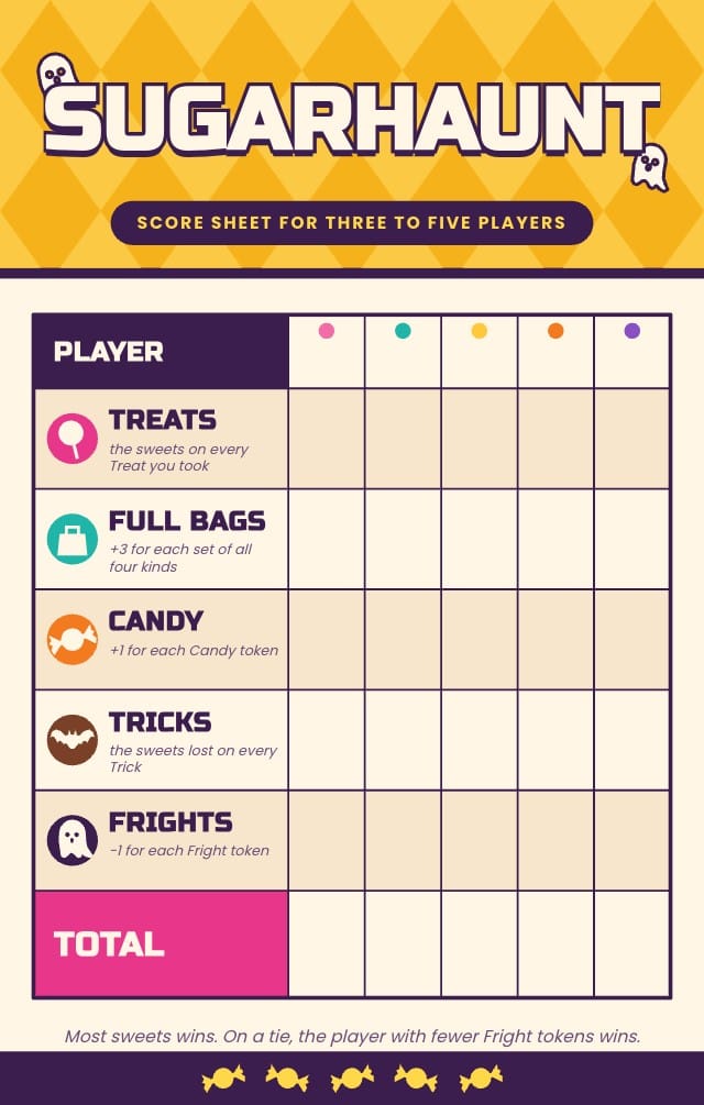 Sugarhaunt Printable Halloween Game Template score pad design 1