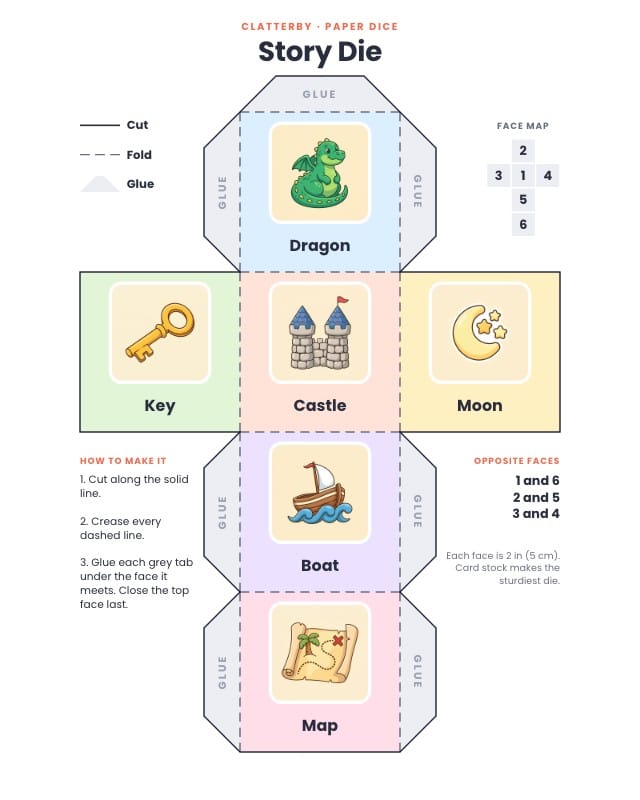 Clatterby Printable Paper Dice Template design 1