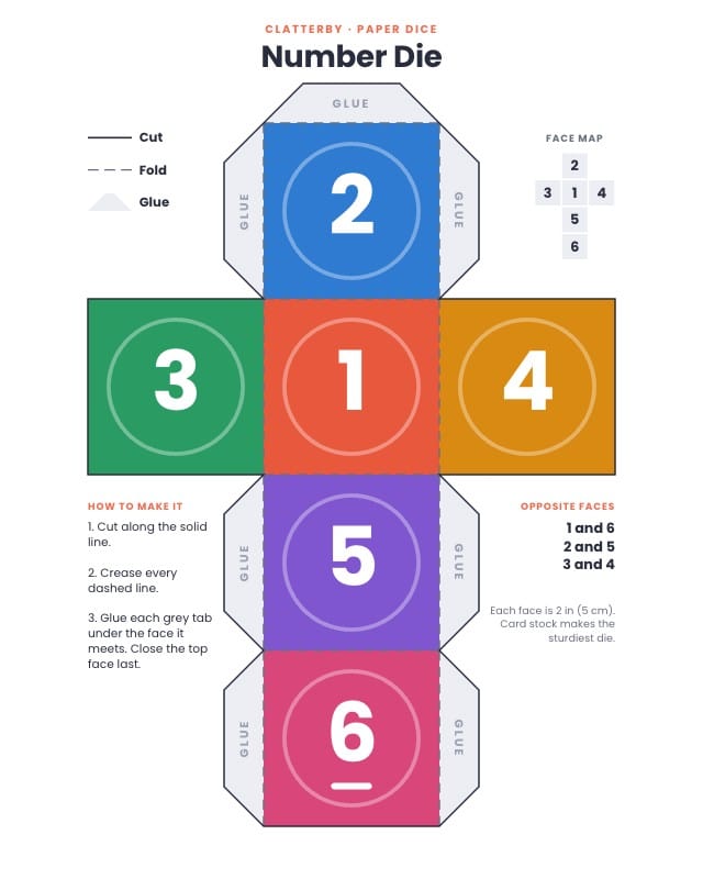 Clatterby Printable Paper Dice Template design 3