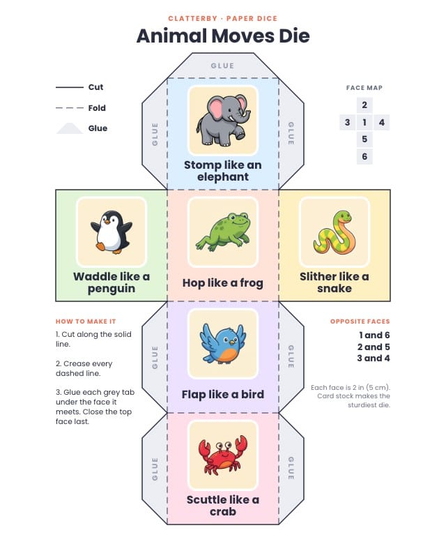 Clatterby Printable Paper Dice Template design 4