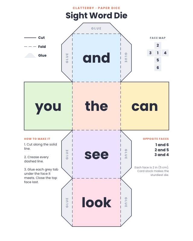 Clatterby Printable Paper Dice Template design 5