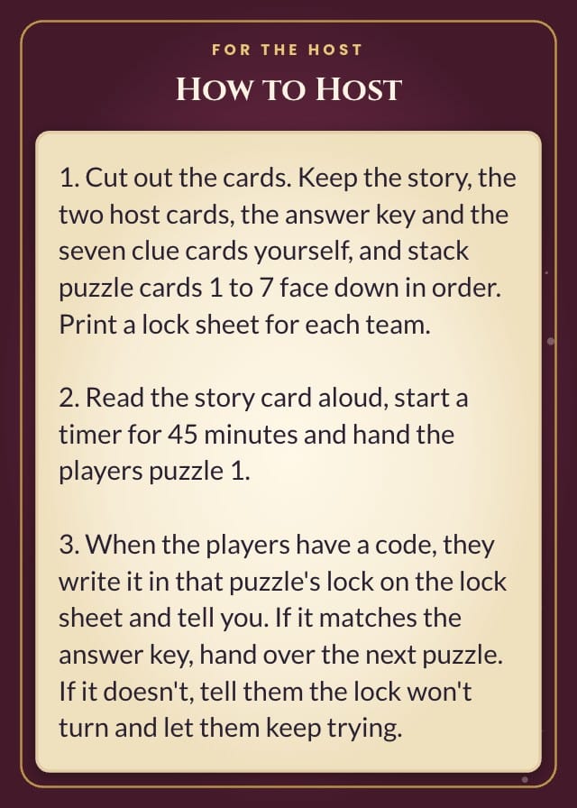 Keywhistle Printable Escape Room Template card design 9