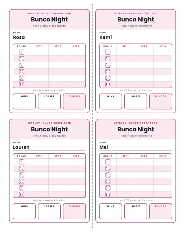 Jotbury Printable Score Sheet Template design 3