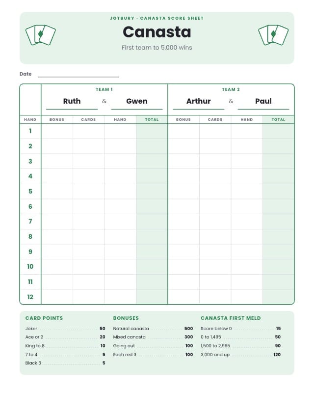 Jotbury Printable Score Sheet Template design 5