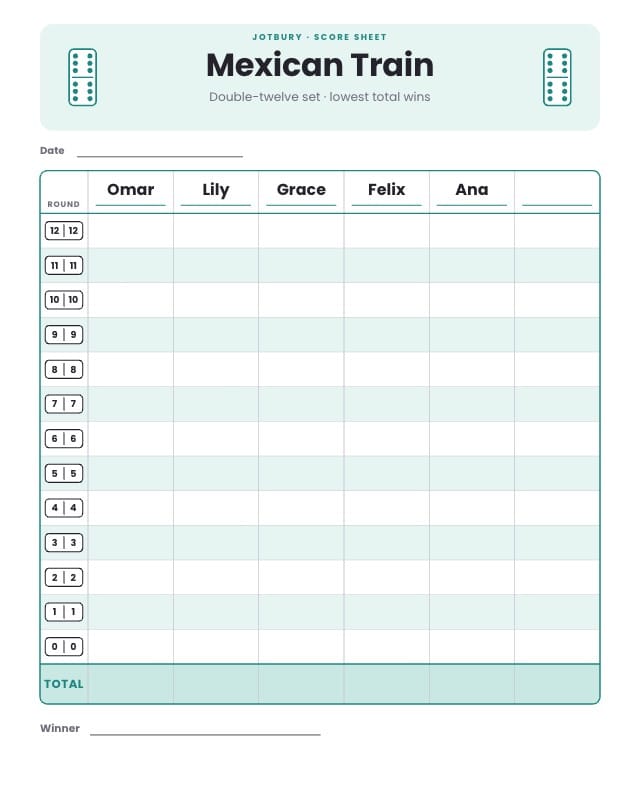 Jotbury Printable Score Sheet Template design 6