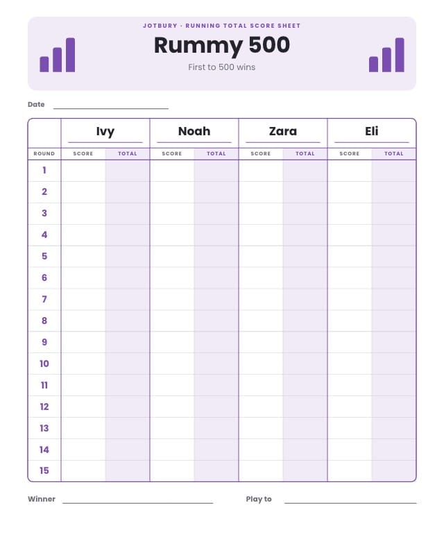 Jotbury Printable Score Sheet Template design 7