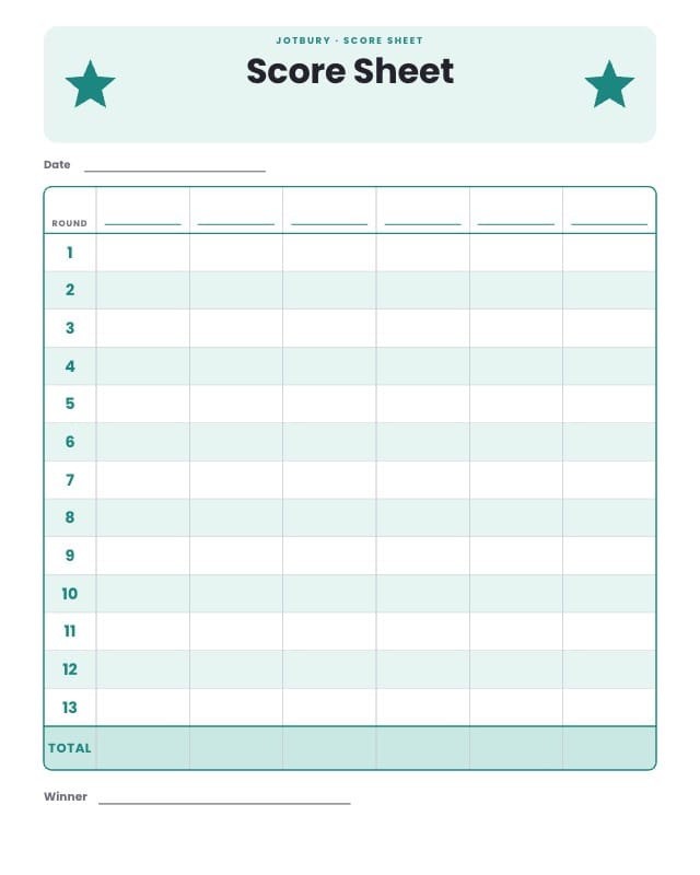 Jotbury Printable Score Sheet Template design 8