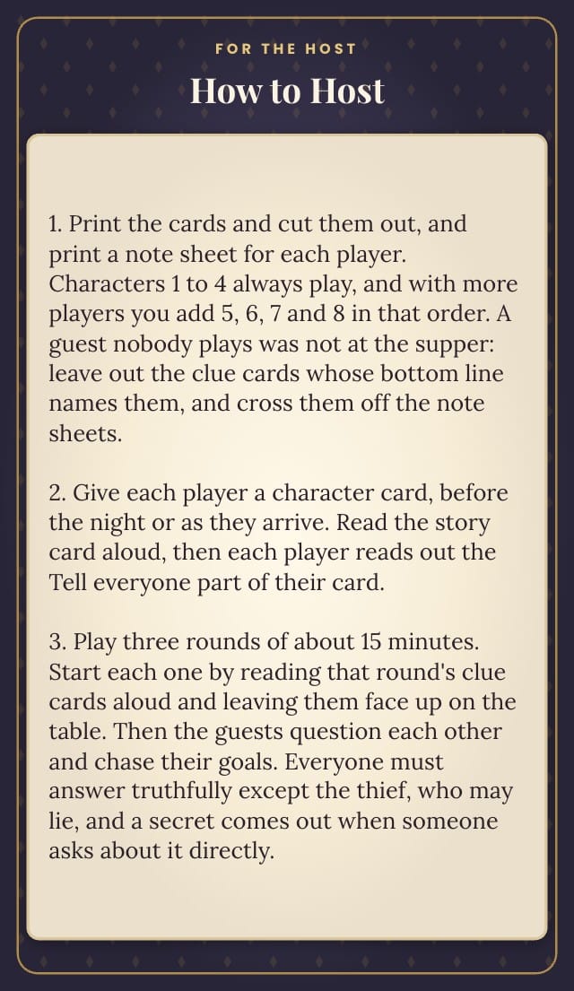 Mistlecombe Printable Murder Mystery Game Template card design 9