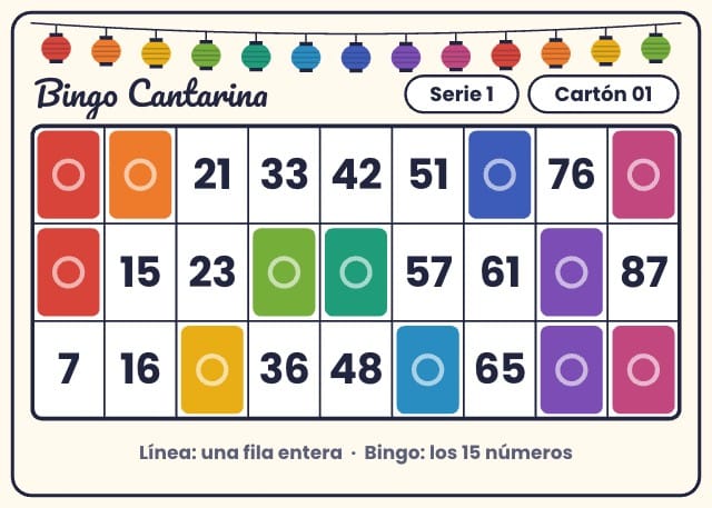 Cartones de bingo para imprimir: Cantarina