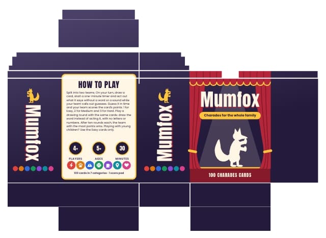 Mumfox Printable Charades Card Template box design 1