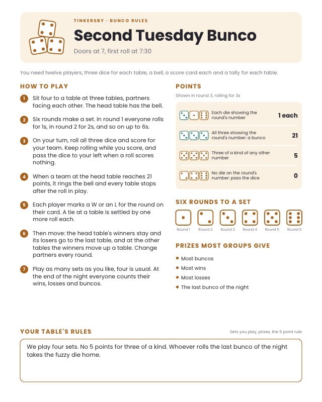 Tinkersby Printable Bunco Rules Template design 3