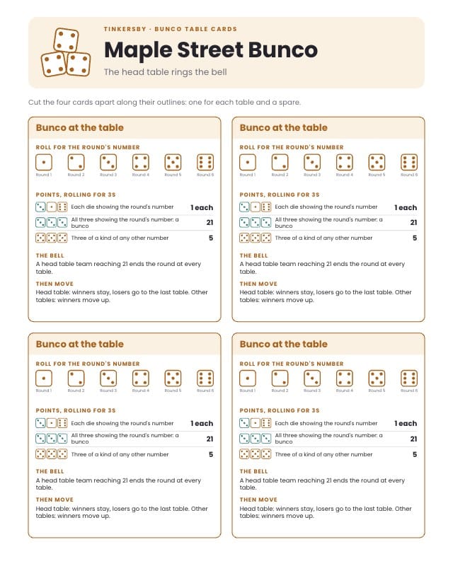 Tinkersby Printable Bunco Rules Template design 4